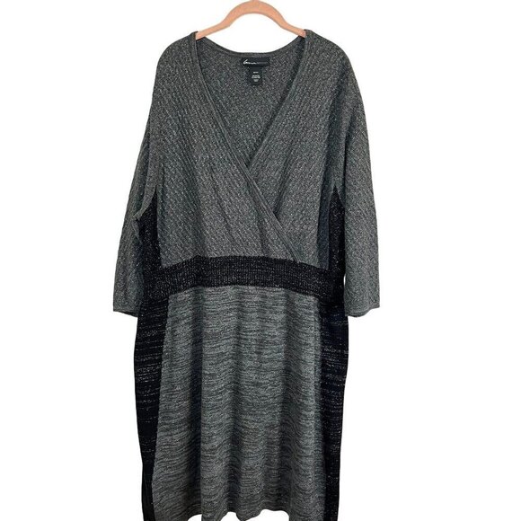 Lane Bryant Dress 22 Gray Midi Sweater Metallic Neutral Retro Minimalist Goth - Picture 1 of 16